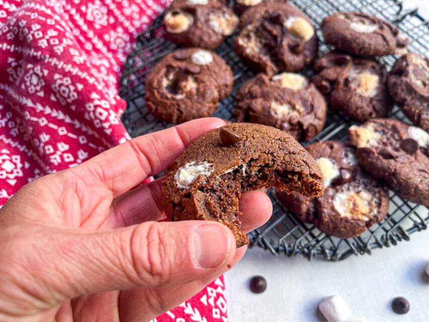 Hot Cacao Cookies with a bite taken out of it.