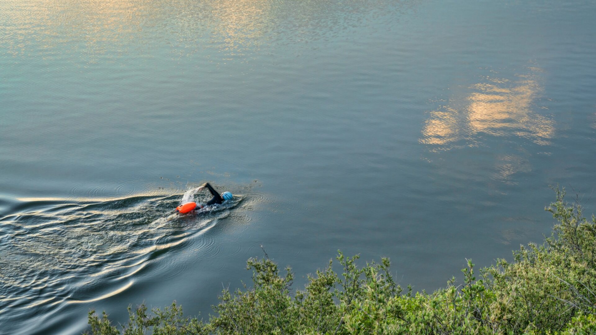Athlete doing an open-water swim workout.